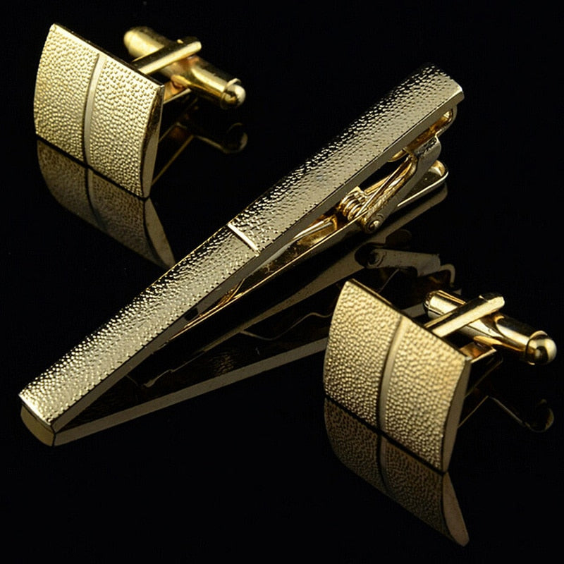 Gold Plating Classic Tie Clip and Cuff link Set for Men