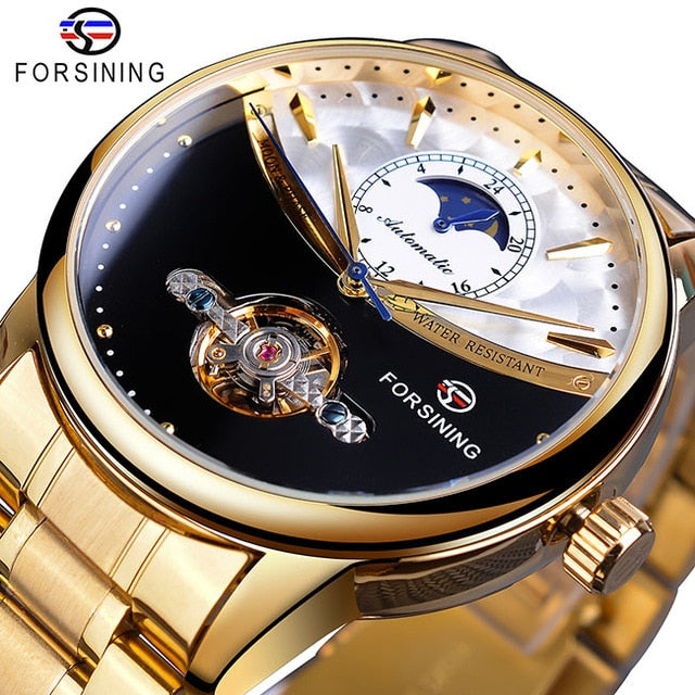 Fine Quality Men's Stainless Steel Golden Clock Watch
