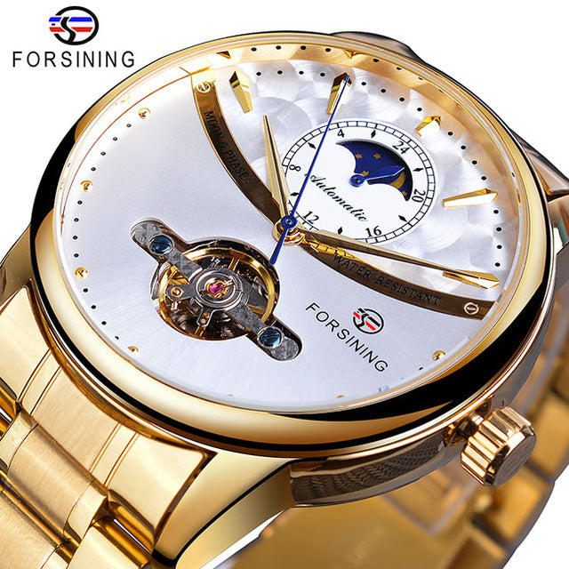 Men's Royal Golden Sun Moon Self-Wind Stainless Steel Watch