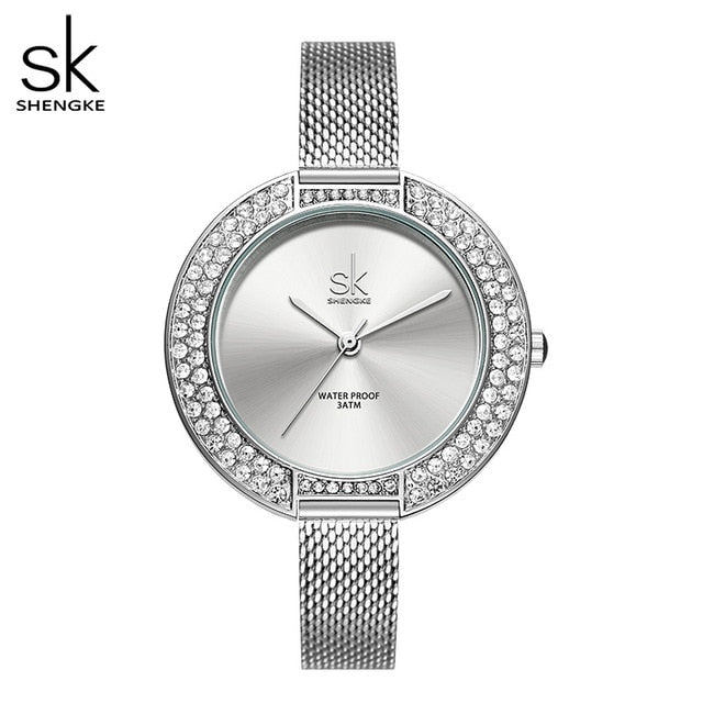 Women  Diamond Dial Bracelet  Elegant Ladies Quartz Watch