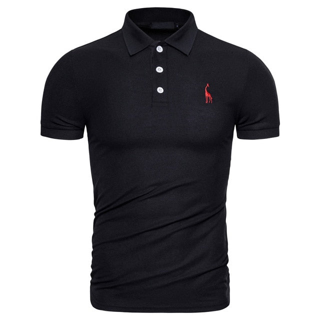 Solid Cotton Giraffe Slim Fit Embroidery Short Sleeve Polo Shirt