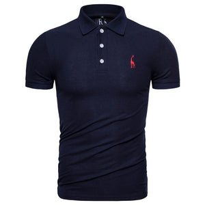 Solid Cotton Giraffe Slim Fit Embroidery Short Sleeve Polo Shirt