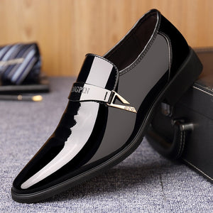 Italian Leather Slip On Moccasin Glitter Pointed Toe Shoes For Men