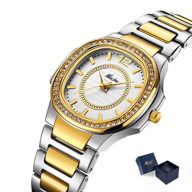 Luxury Brand Diamond Quartz Gold Wrist Watch For Women