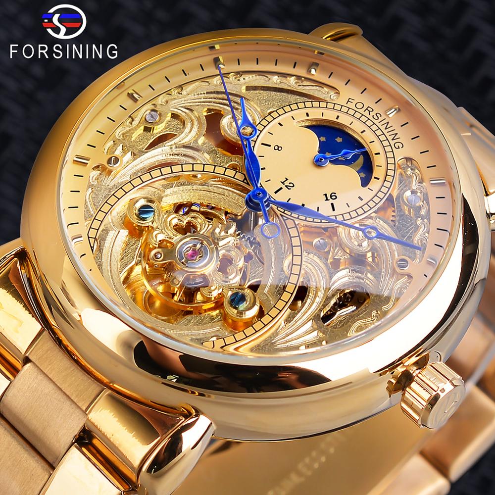 Automatic Mechanical Business  Men's Golden Moon Phase Steel Watch
