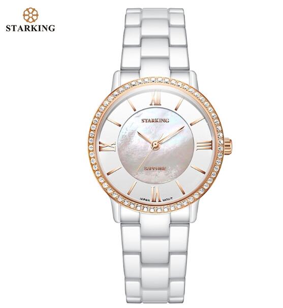 White Ceramic Diamond Sapphire Quartz Watch For women