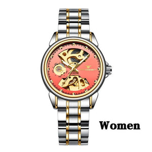 Automatic Mechanical  Steel Skeleton Watch For Women