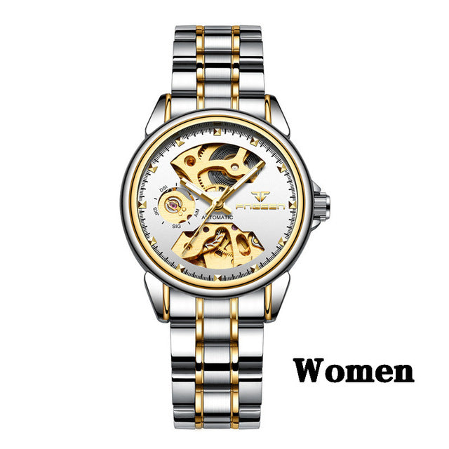 Automatic Mechanical  Steel Skeleton Watch For Women