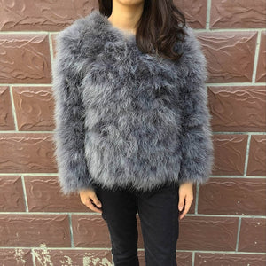 Real Fur Coat  Genuine Ostrich Feather Fur Winter Jacket