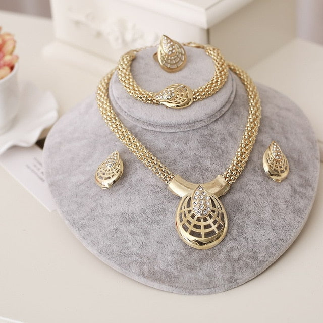 Dubai Gold Jewelry Sets Nigerian Wedding African Beads Crystal Bridal Set