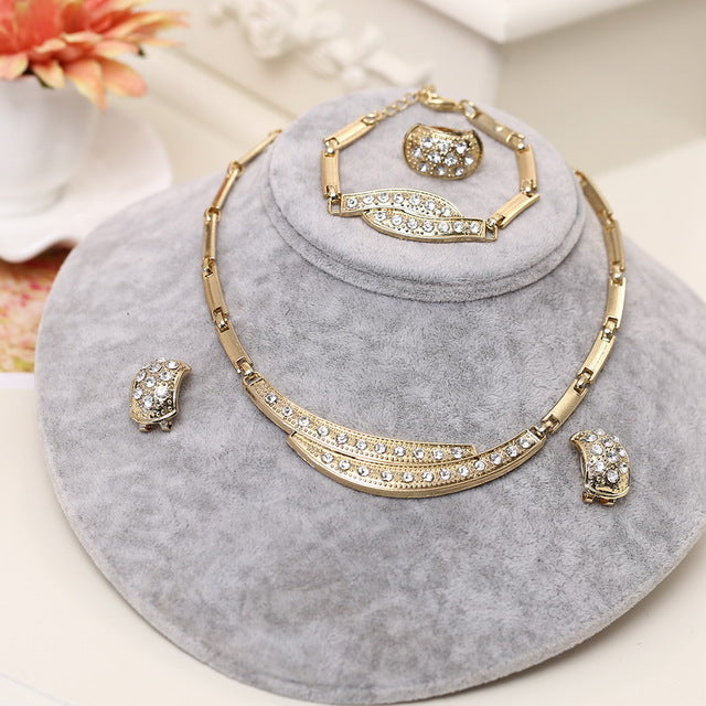 Dubai Gold Jewelry Sets Nigerian Wedding African Beads Crystal Bridal Set