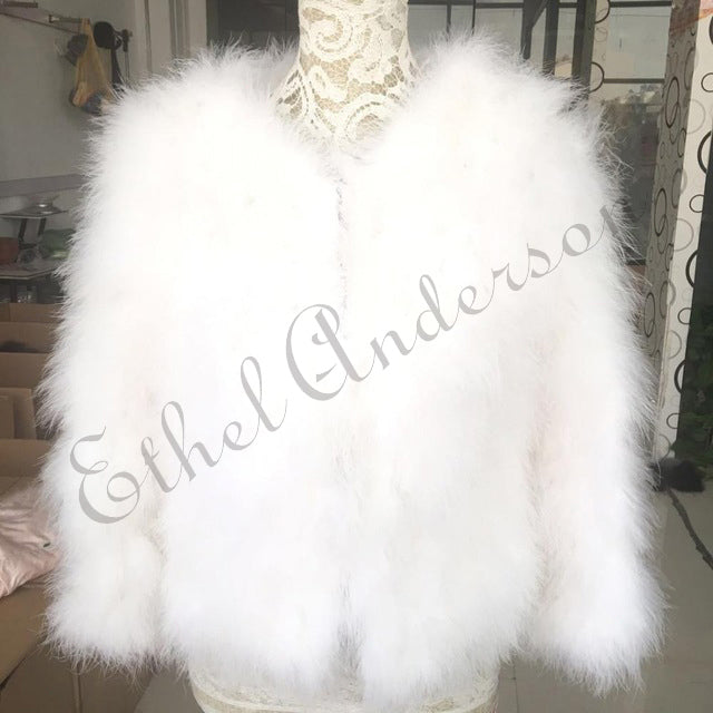 ETHEL ANDERSON 100% Real Farm Ostrich Feather Turkey Fur Women's Jacket