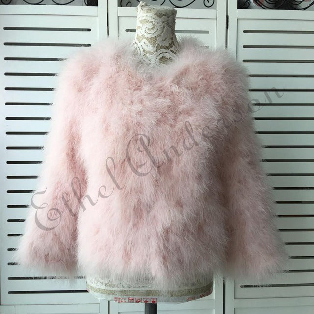 ETHEL ANDERSON 100% Real Farm Ostrich Feather Turkey Fur Women's Jacket