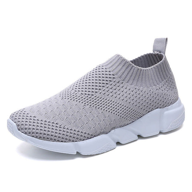 Fly Knit Sneakers Breathable Slip On Flat Shoes Soft Bottom For Women