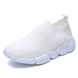 Fly Knit Sneakers Breathable Slip On Flat Shoes Soft Bottom For Women